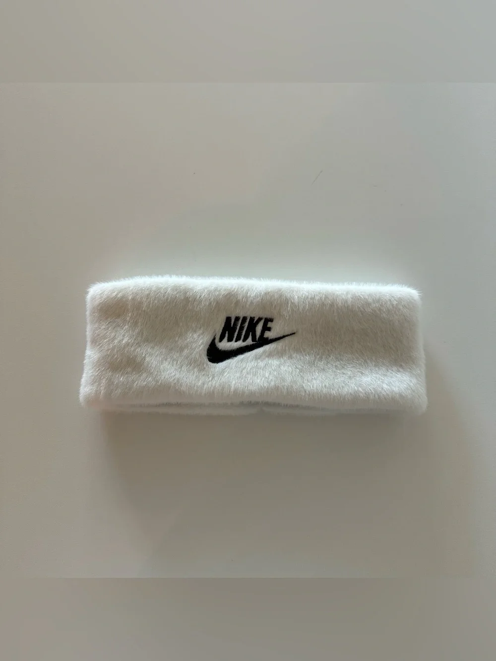 Y2K Style Nike White Furry Plush Baddie Loungewear Logo Headband Winter Cozy